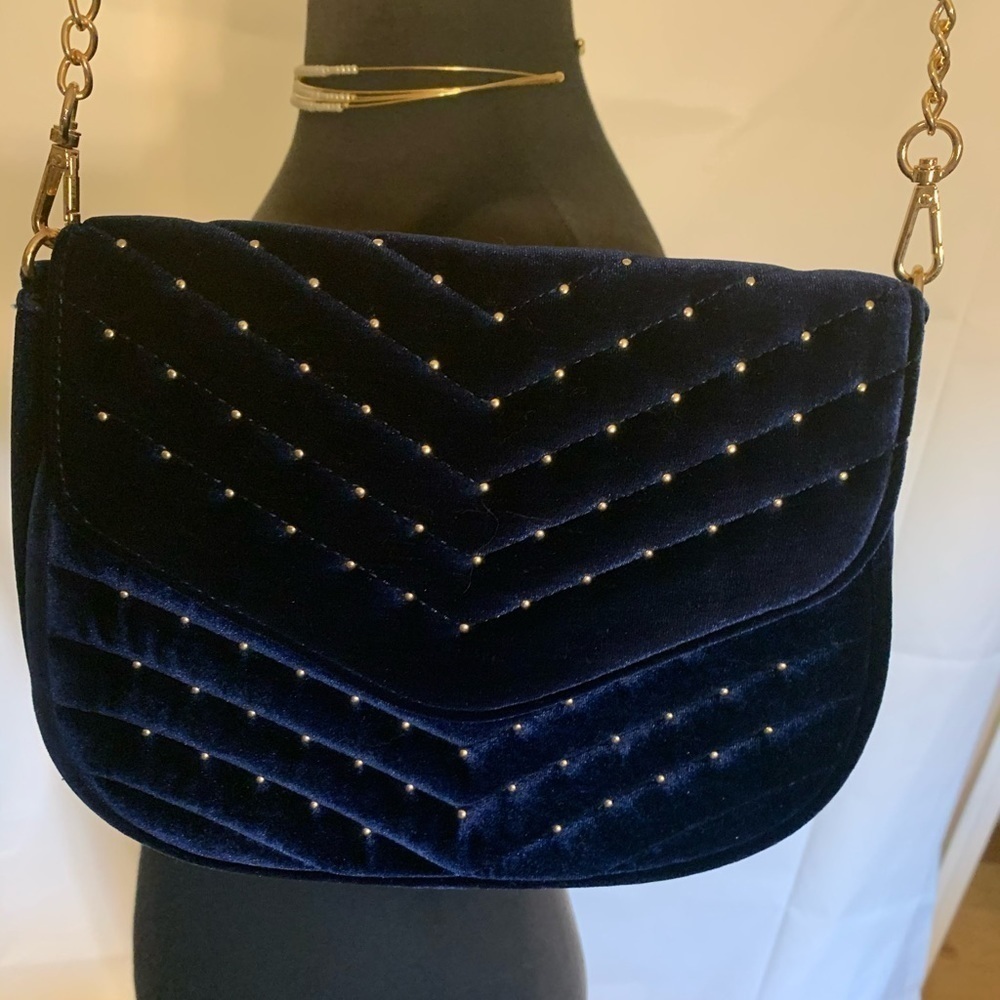 Urban expressions blue velvet gold stud crossbody